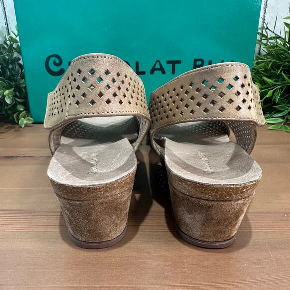 Chocolat Blu Women's Theo Leather Wedge Sandals Size 8 - Picture 4 of 7